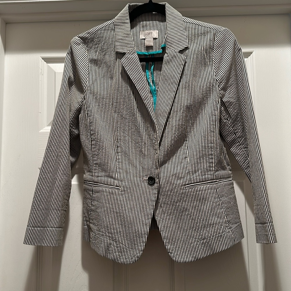 LOFT Black and White Striped Blazer